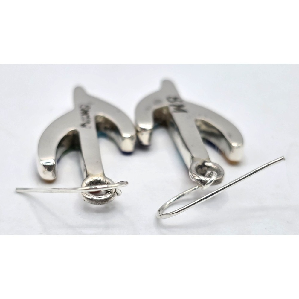 Multi-Gemstone Cacti Earrings Sterling Silver Inlays 0.94" Handmade Signed NEW - Picture 9 of 13